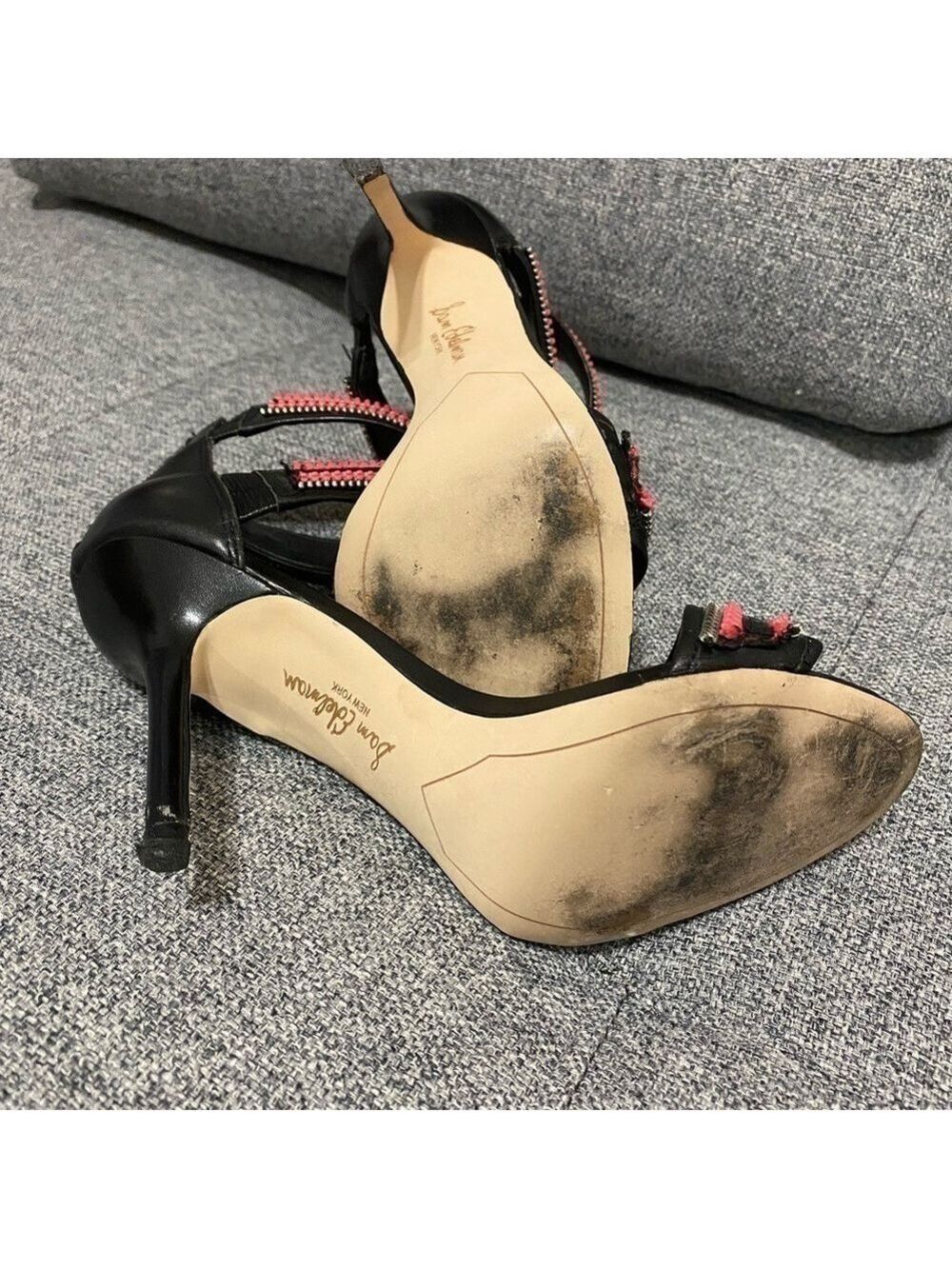Sam Edelman’Alton’ high heels- needle heels, leather , sz 8M black/ salmon/ pink - Picture 9 of 11